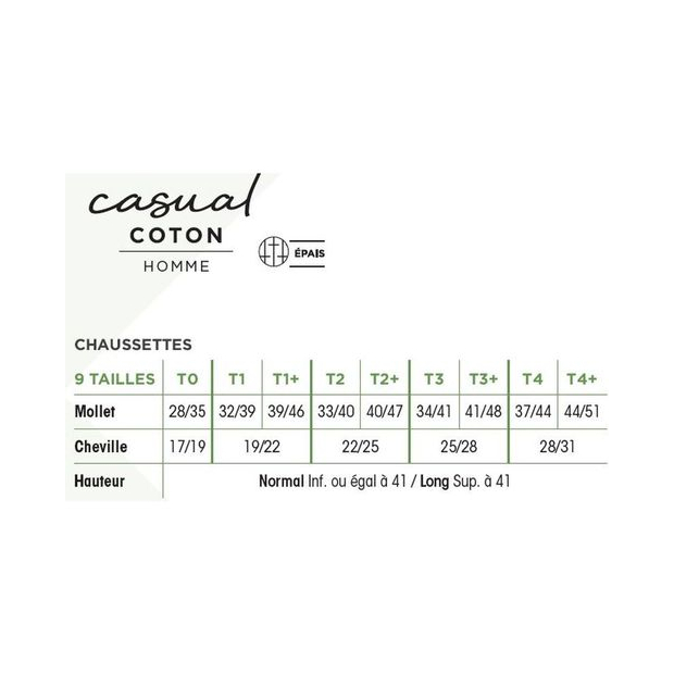 Chaussettes de Contention Legger Casual Coton classe 3