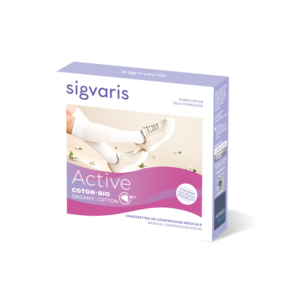 Chaussettes contention femme Active Coton bio 55% Sigvaris Classe 2