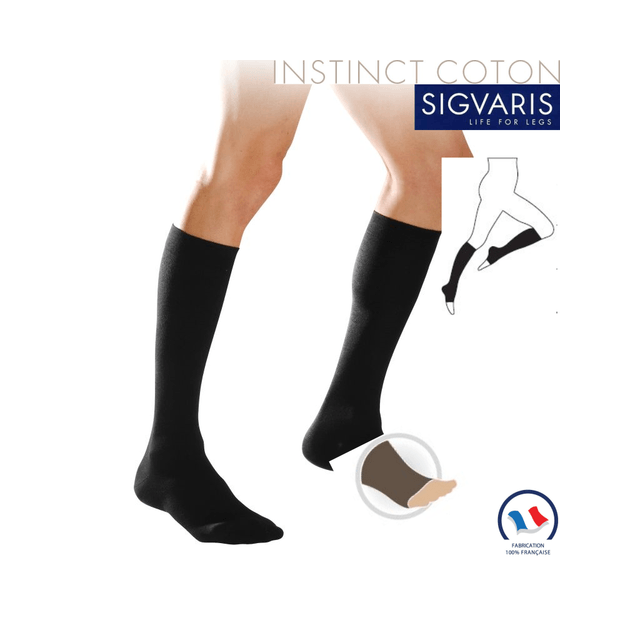 Chaussettes contention Pied ouvert Sigvaris Essentiel Coton classe 2